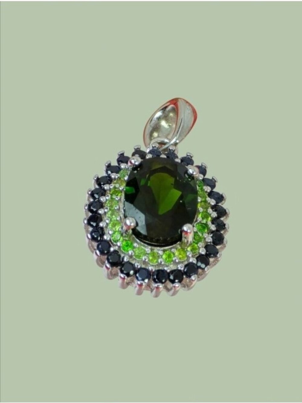 925 Stetling Silvet Pendant with Natural Chrome Diopside, Tsavorite & Sapphire